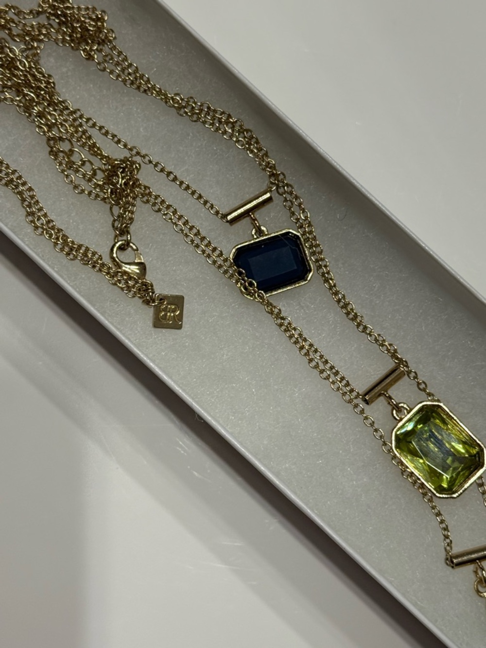 Banana Republic Gold-Tone layered Necklace with Blue and Lime Stones